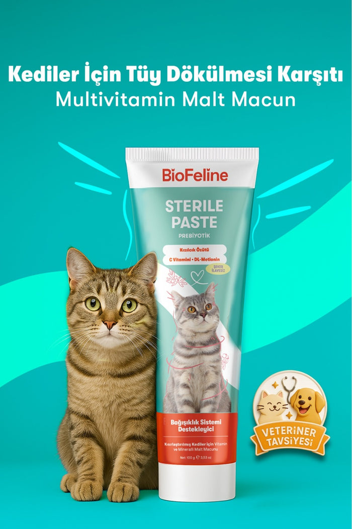 BioFeline Tüy Dökülmesi, Tüy Yumağı ve Kusma Engelleyici Multivitaminli Kısır Kedi Maltı 100g