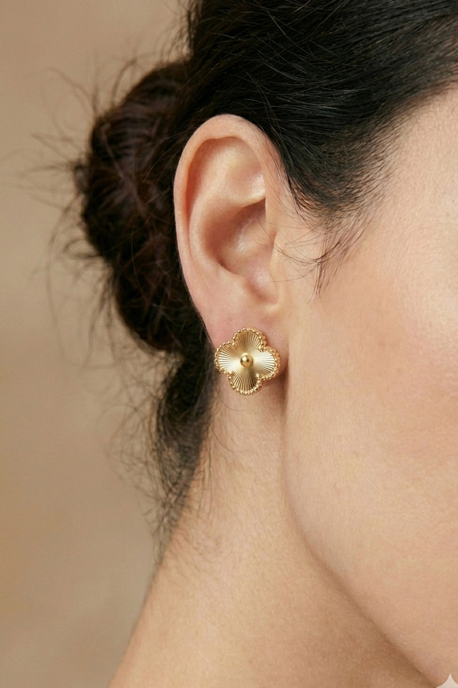 AURRARİ Altın Kaplama Çelik Cleef Küpe - Kahverengi
