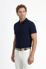 Kiğılı Polo Yaka Regular Fit Nakışlı Pamuklu Tişört - Siyah