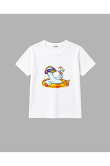 cirokids %100 Pamuklu Unisex Havuzda Keyif Yapan Ördek Desenli Çocuk Tişört