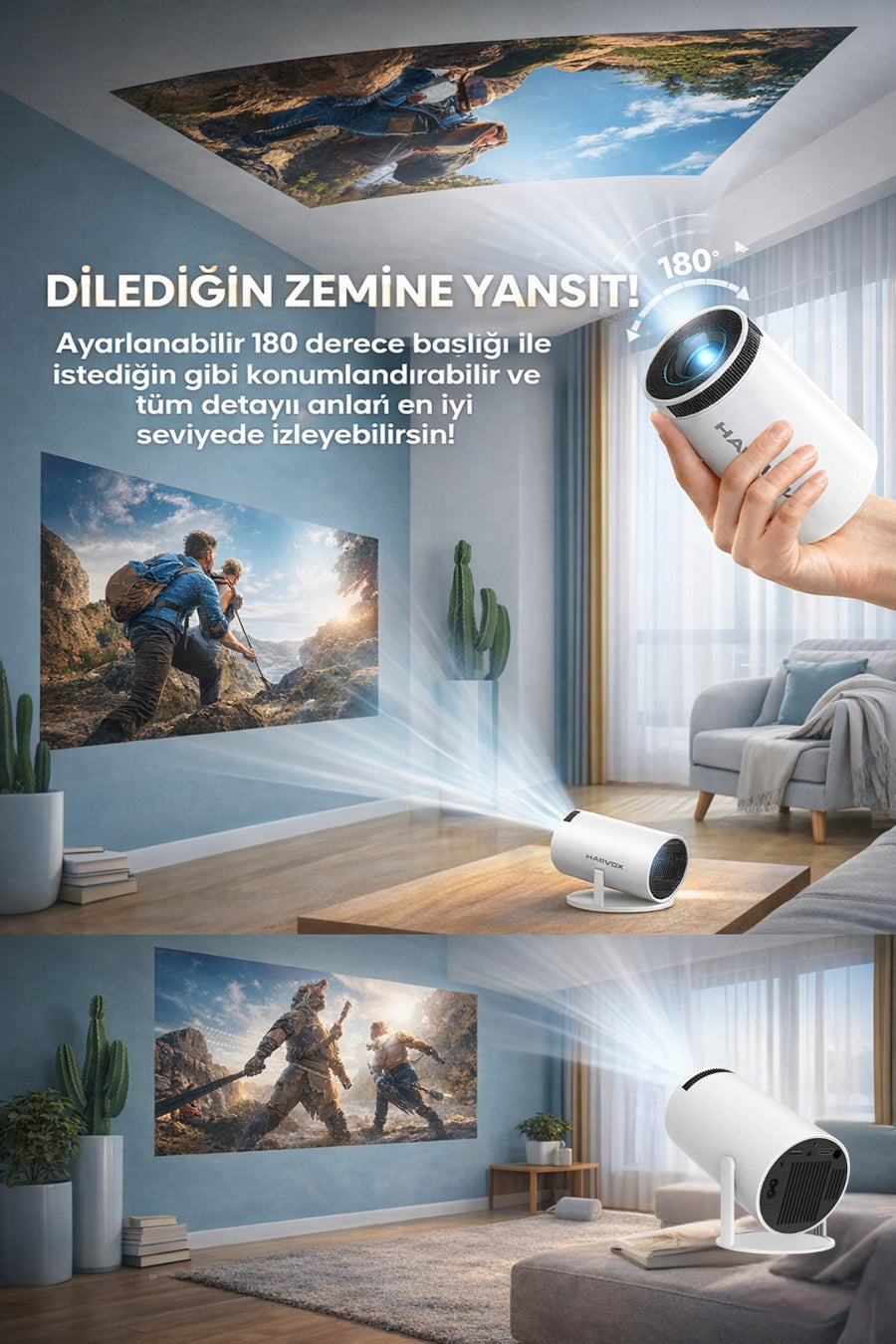 HARVOX HY300 Pro+ Projeksiyon Cihazı Taşınabilir Android Sistemli Wifi HDMI USB Destekli Projektör