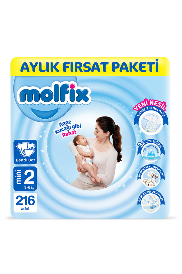 Molfix Bebek Bezi 2 Beden Mini Aylık Fırsat Paketi 216 Adet