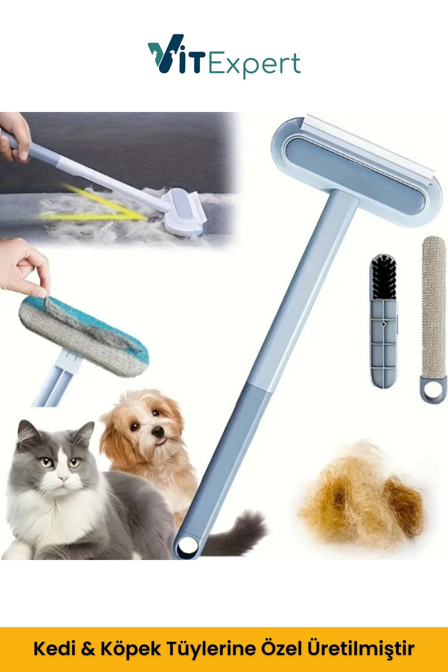 Vitexpert Yeni Nesil Çok Fonksiyonlu Kedi Köpek Tüyü Toplayıcı Koltuk Halı Kıl Tüy Alma & Temizleme Fırçası