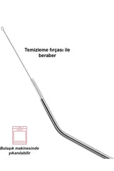 Genel Markalar Çelik Pipet Paslanmaz Çelik Metal Meşrubat Pipeti Ve Pipet Temizleme Fırçası Seti 5 Parça