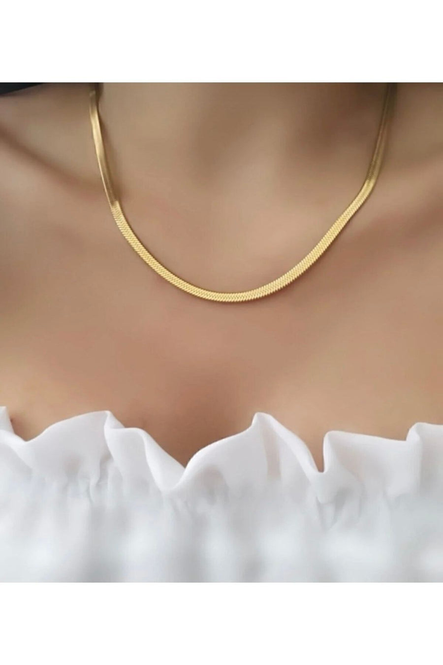 Genel Markalar Çelik Italyan Ezme Kalın Kısa Zincir Kolye GOLD