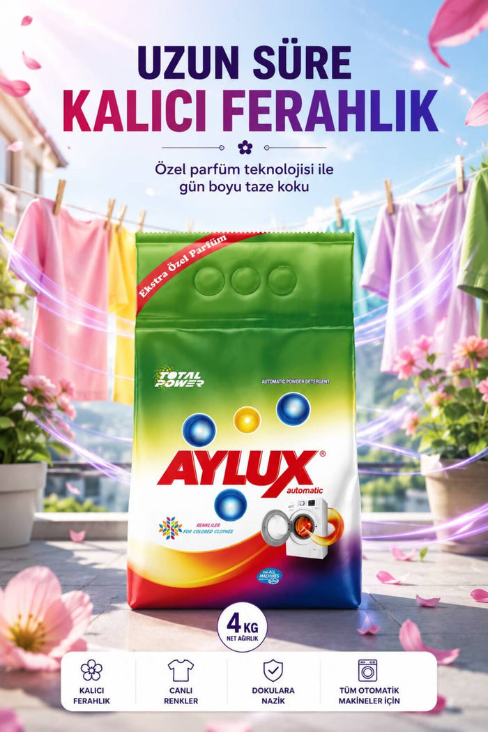 aylux Toz Deterjanı 4 Kg 27+ Sık Yıkananlar Ultra Yoğun Etkili Formül Renkiler
