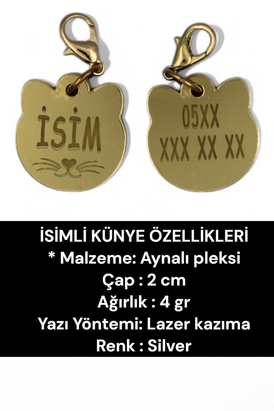 CARAMELOS İSİMLİ KEDİ TASMASI KEDİ İSİMLİK KİŞİYE ÖZEL-EKO SERİSİ - Gri