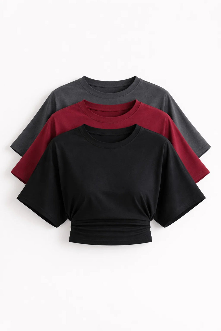 COMBİNE MİCHAİL Kadın Yarasa Kollu Basic Dar 3 Lü Crop Bluz - Cok