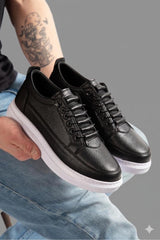 MY GROSS SHOES Erkek Siyah Akılı Bağcıklı Günlük Ortopedik Garantili Spor Ayakkabı - Siyah Beyaz