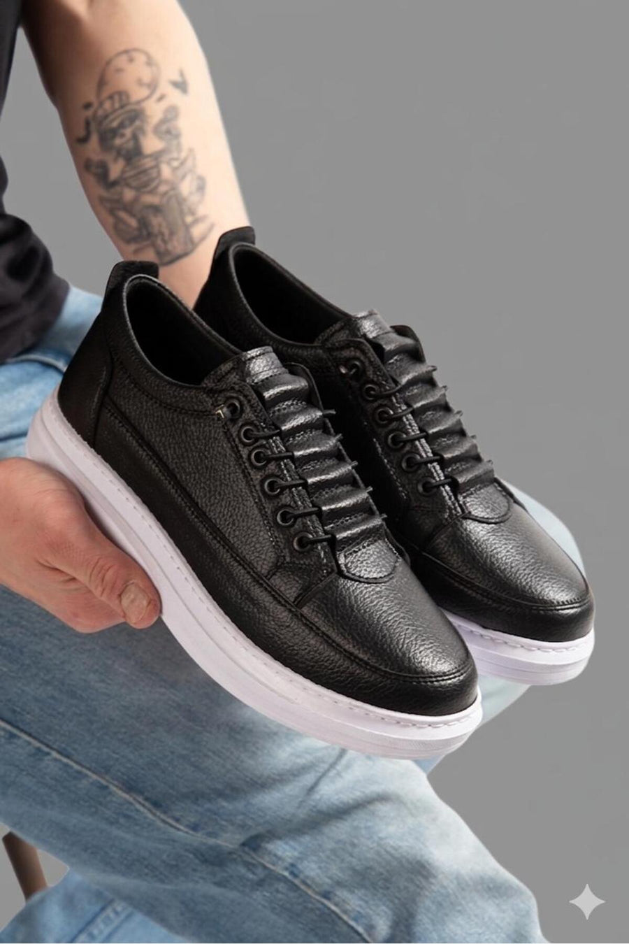 MY GROSS SHOES Erkek Siyah Akılı Bağcıklı Günlük Ortopedik Garantili Spor Ayakkabı - Siyah Beyaz
