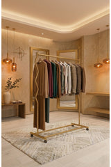 ARVİONHOME Modern Lüks Gold Desenli Metal Tekerlekli Konfeksiyon Askılığı ve Dayanıklı Taşınabilir Raflı Stand