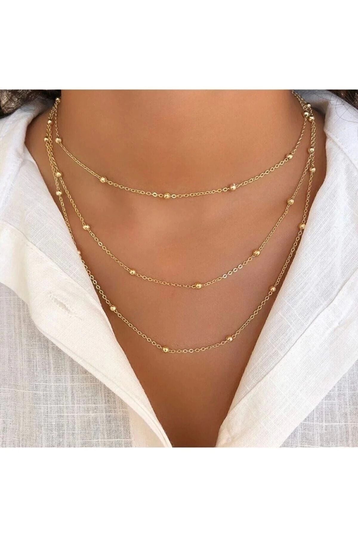 slient jewelry Kadın 3’lü Top Zincir Kolye