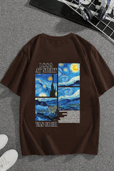 uyguntarz Unisex Van Gogh Baskılı Oversize Tshirt - Kahverengi