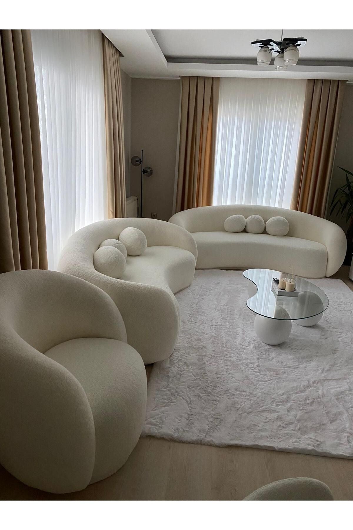 Bilgin Design Fasulye Teddy Koltuk Takımı Süt Beyaz - Görsel 2