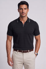 viyamen Erkek Triko Kumaş Yakalı Düğmesiz Açık Yaka Fitilli Kısa Kollu Regular Fit Tişört T-shirt - - Bebek