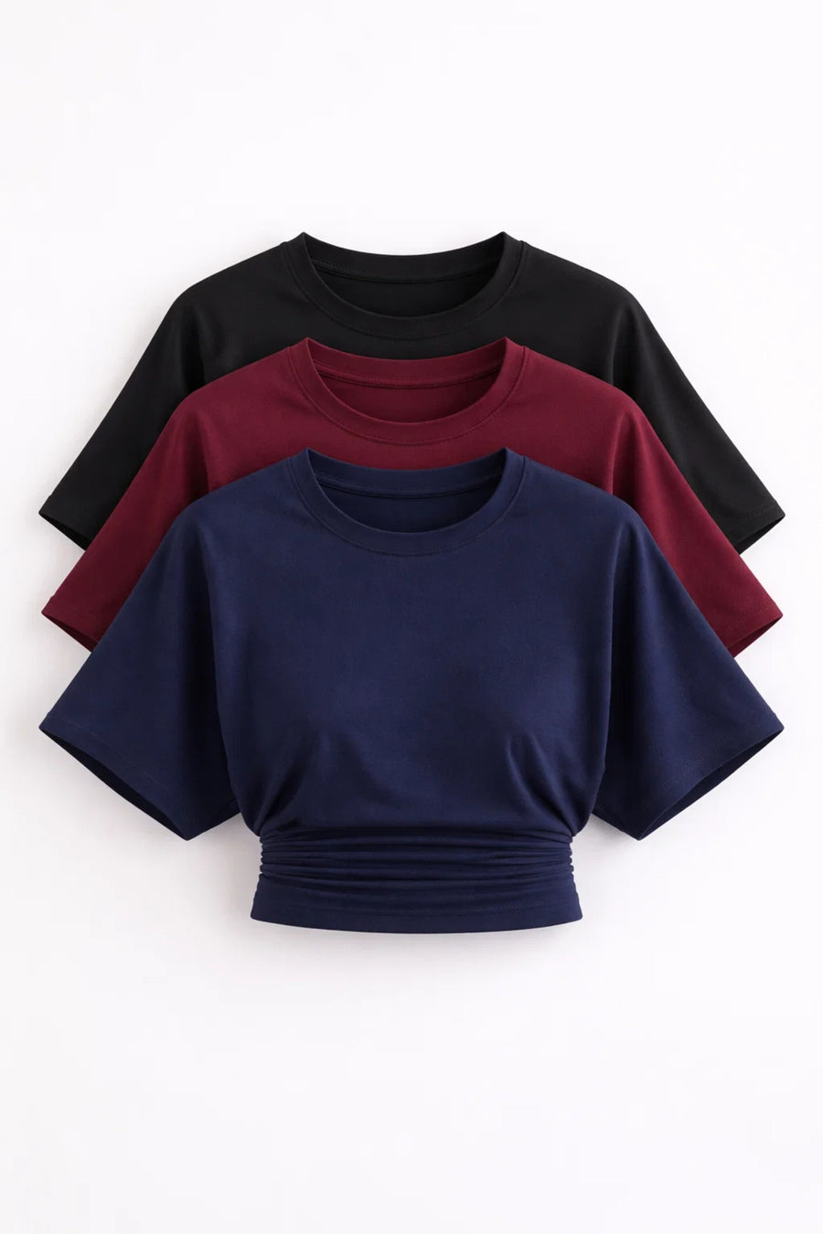 COMBİNE MİCHAİL Kadın Yarasa Kollu Basic Dar 3 Lü Crop Bluz - Kahve