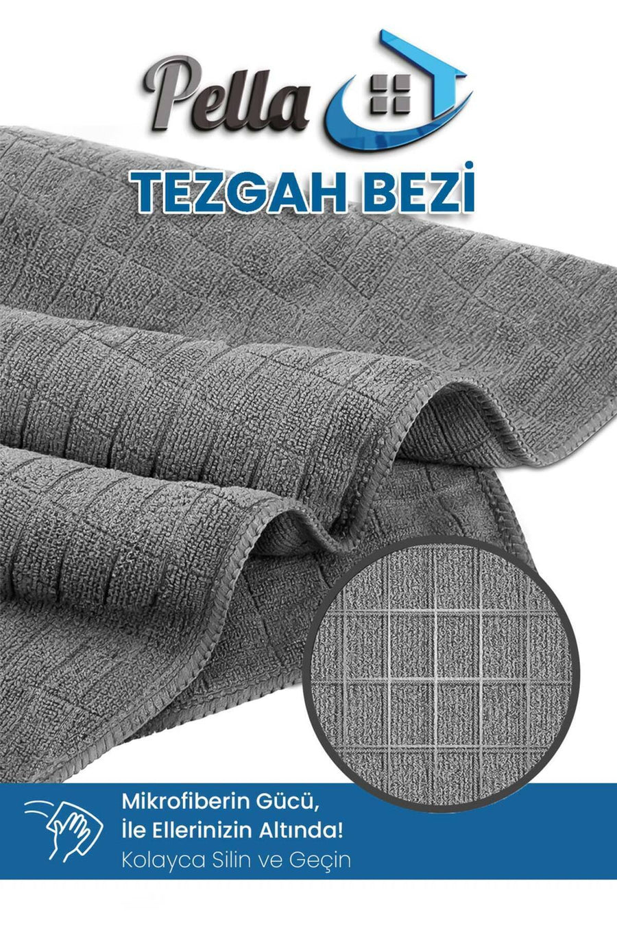 Pella 3'lü ithal Mutfak Bezi (MİKROFİBER) , Gri (40 CM X 40 CM)