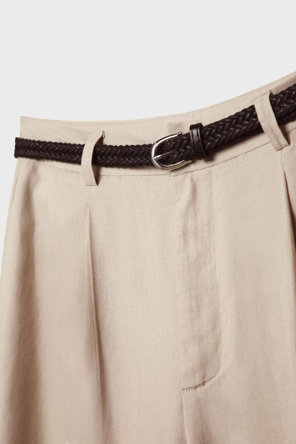 Stradivarius Kemerli keten karışımlı pantolon