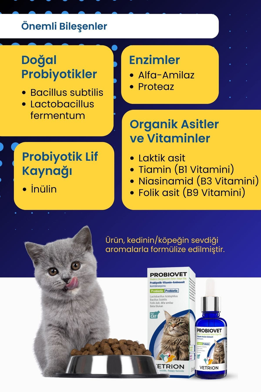 Vetrion Pharma Hızlı etkili Kedi Probiyotik 50 ml | Tüy Sağlığı | Sindirim ve Bağırsak Desteği | Probiovet Vetrion