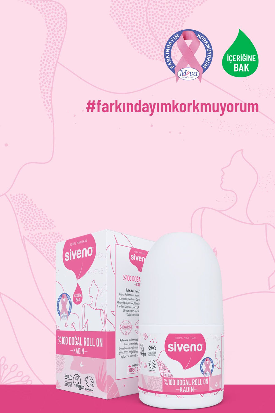 Siveno %Doğal Roll-on Kadın Deodoranter Kokusu Önleyici Bitkiseleke Bırakmayan Vegan ml