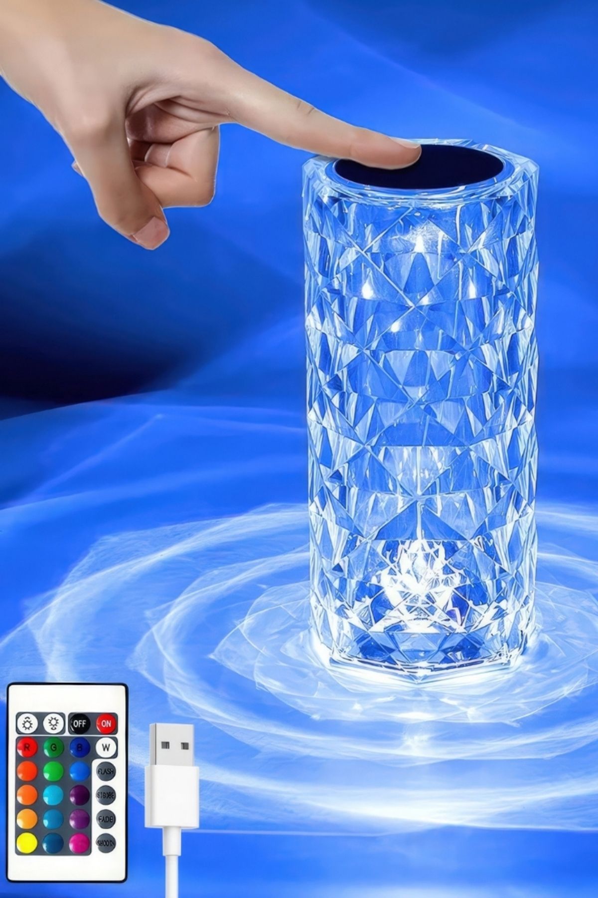 ALFAGİFT DokunmatikristalED RGB Masa Lambası-Uzaktan Kumandalı Dekorasyon Lambası-USB Şarjlı