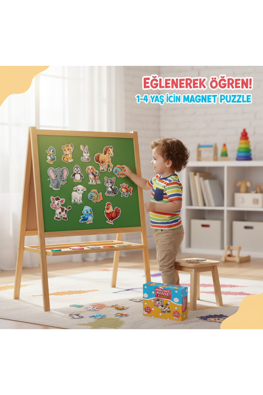 minkino 2'li Magnet Puzzle Seti | 1 Alana 1 Bedava | Hayvanları Tanıyorum-Meyveleri Tanıyorum