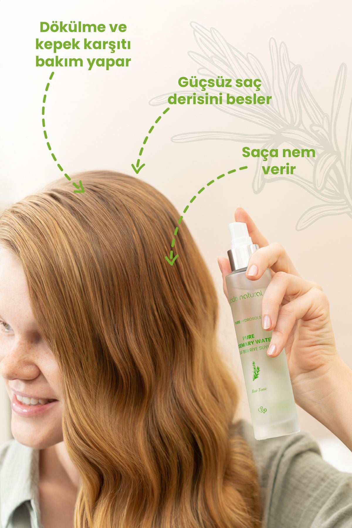 Bade Natural Biberiye Suyu Dökülme Karşıtı ve Saç Uzamasını Destekleyici Saç Toniği %Doğal ve Saf ml