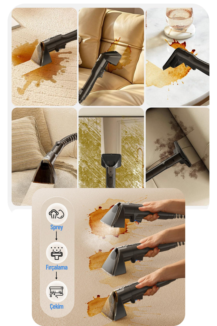 mogo tech MG-201 Premium - Sesli Komutlu Buharlı Temizlik Makinesi Mop Başlıklı Halı & Koltuk Yıkama Makinesi