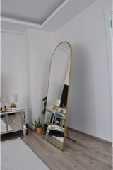 EFFE YAPI DEKOR Gold Metal Çerçeveli Oval Ayaklı Boy Aynası 180 x 70 Cm