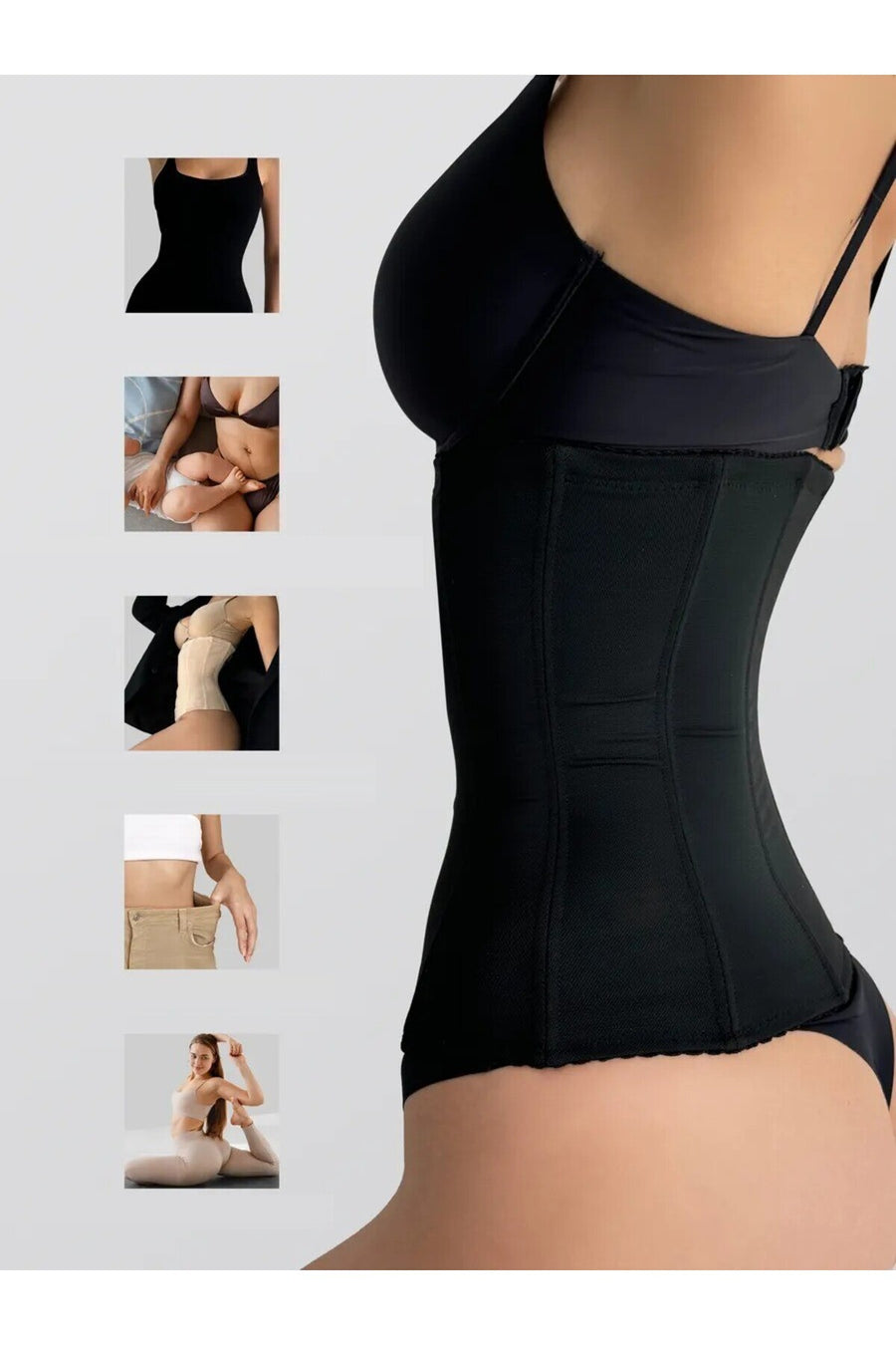 MİSTİRİK Tvigoso Model 4 Aşamalı Askısız Latex Göbek Sıkılaştırıcı Ve Inceltici Korse Siyah Renk