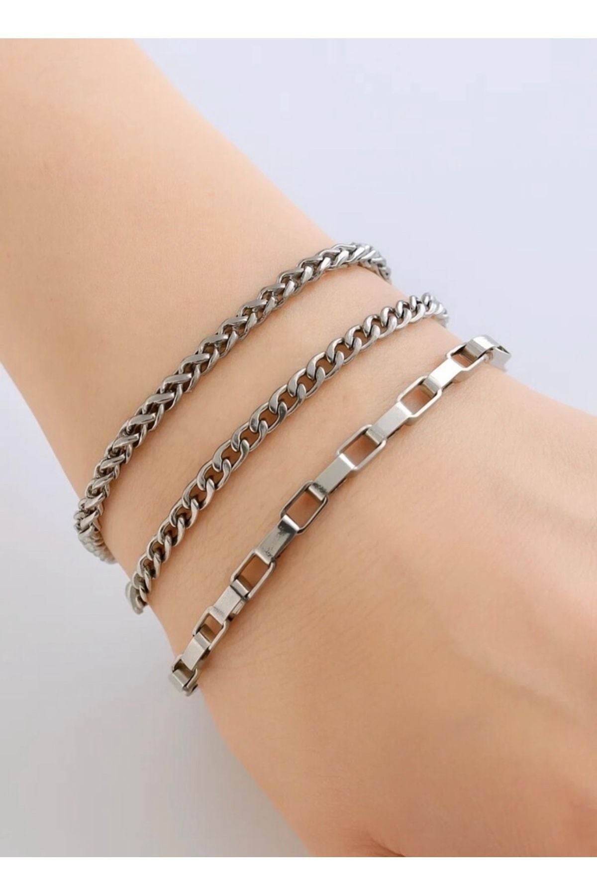 Marka Tasarim Lufigo Silver – Cadena Küp Kombin Çelik Bileklik (Gümüş Renk)