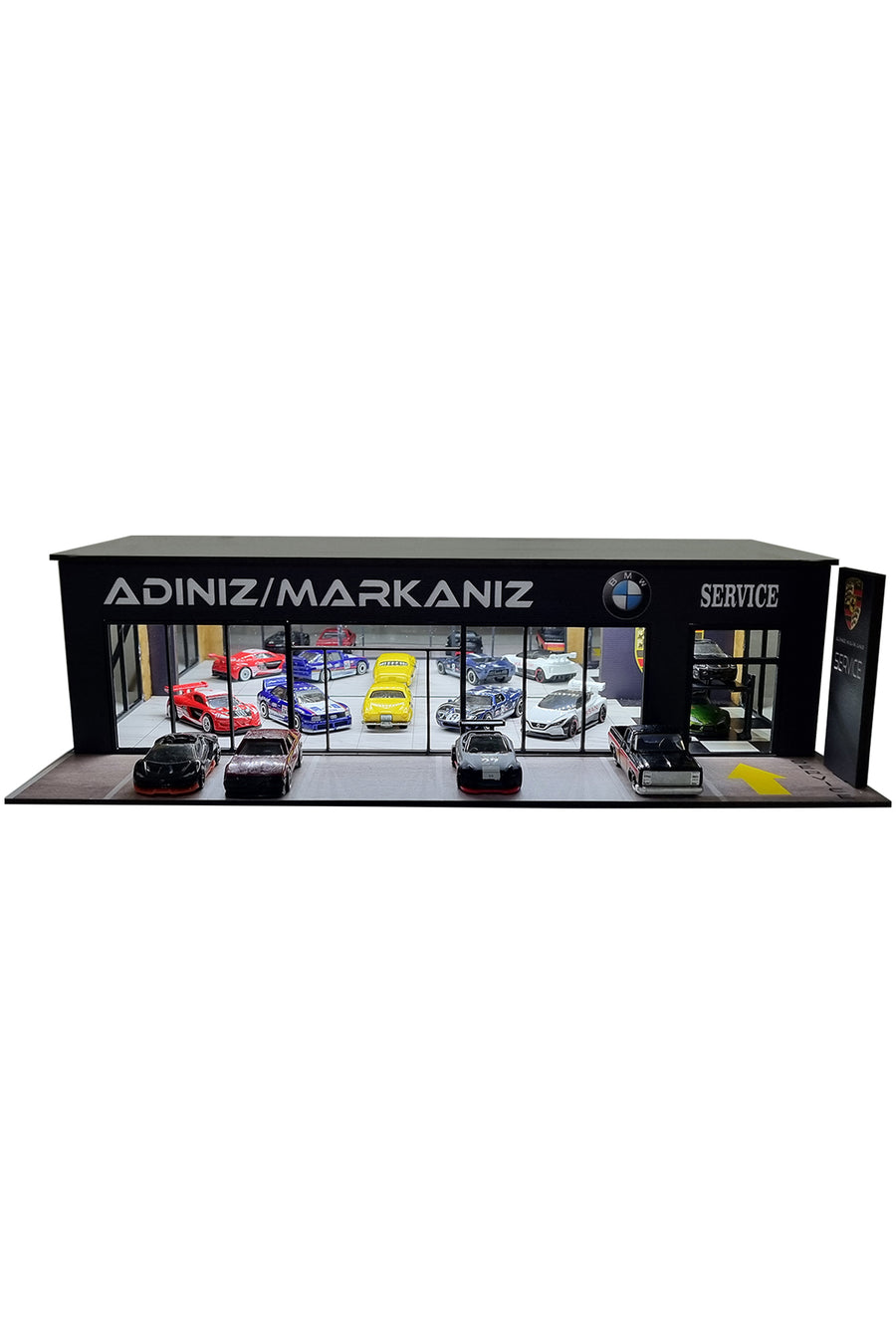 Perlamco Kişileştirilebilir Showroom Galeri Service diorama isimli galeri Led Aydınlatmalı 1/64 ölçek Uyumlu