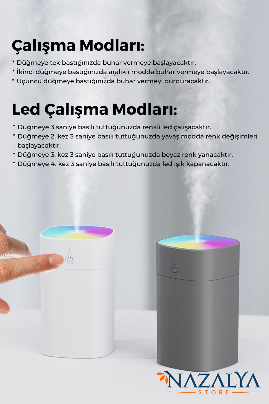 Nazalya 400 ml Ultrasonik Hava Nemlendirici Buhar Makinesi Ve Aroma Difüzörü - Gri Renk