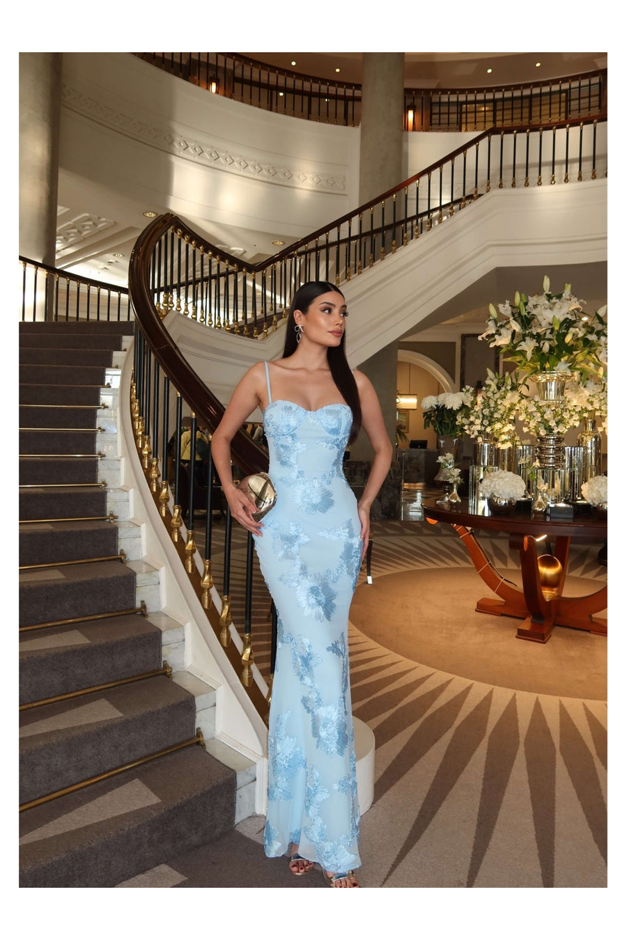 ESRAHELVACI EH Collection Çiçek İşlemeli Tül Davet Elbise - Mavi