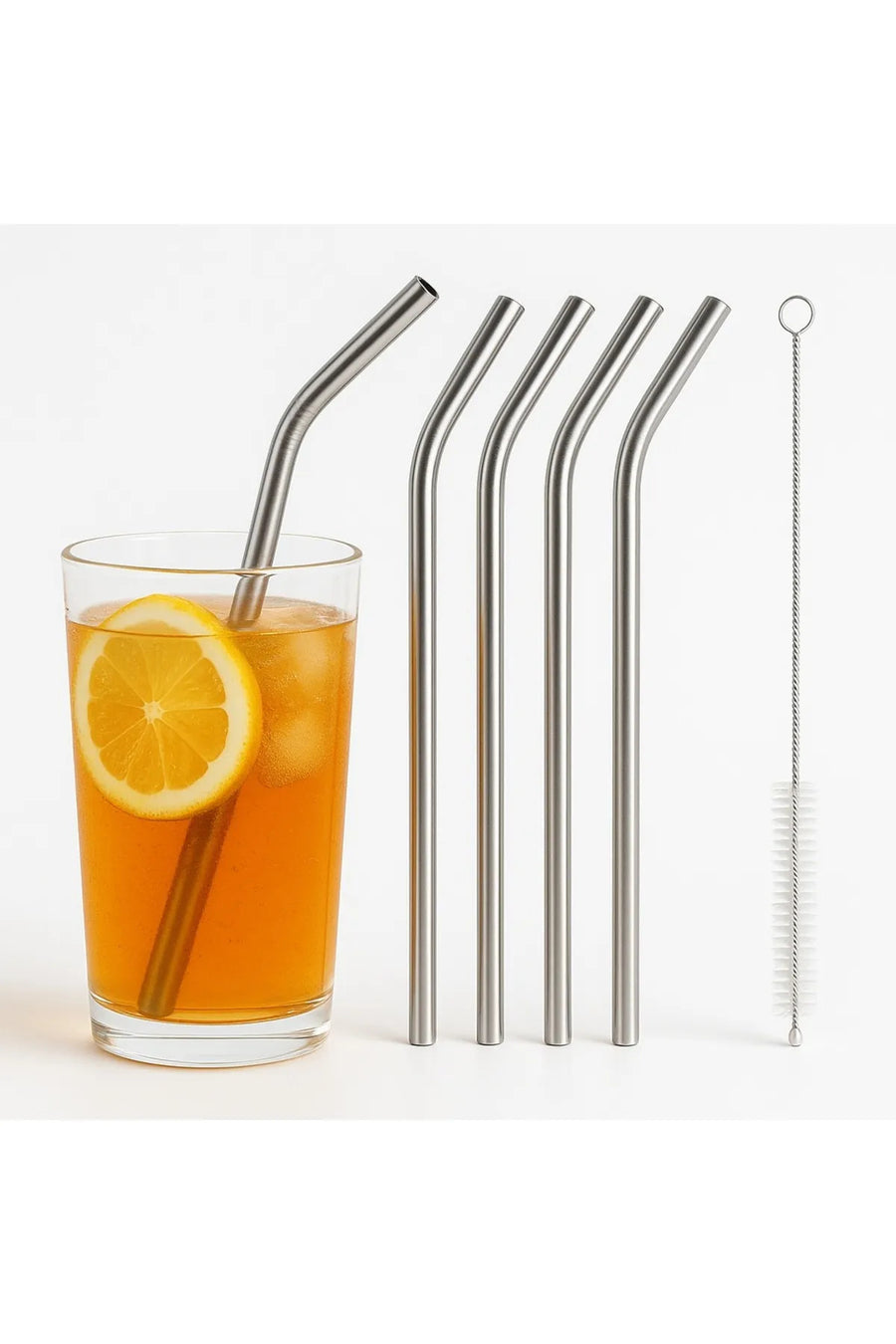 Genel Markalar Çelik Pipet Paslanmaz Çelik Metal Meşrubat Pipeti Ve Pipet Temizleme Fırçası Seti 5 Parça - Metalik