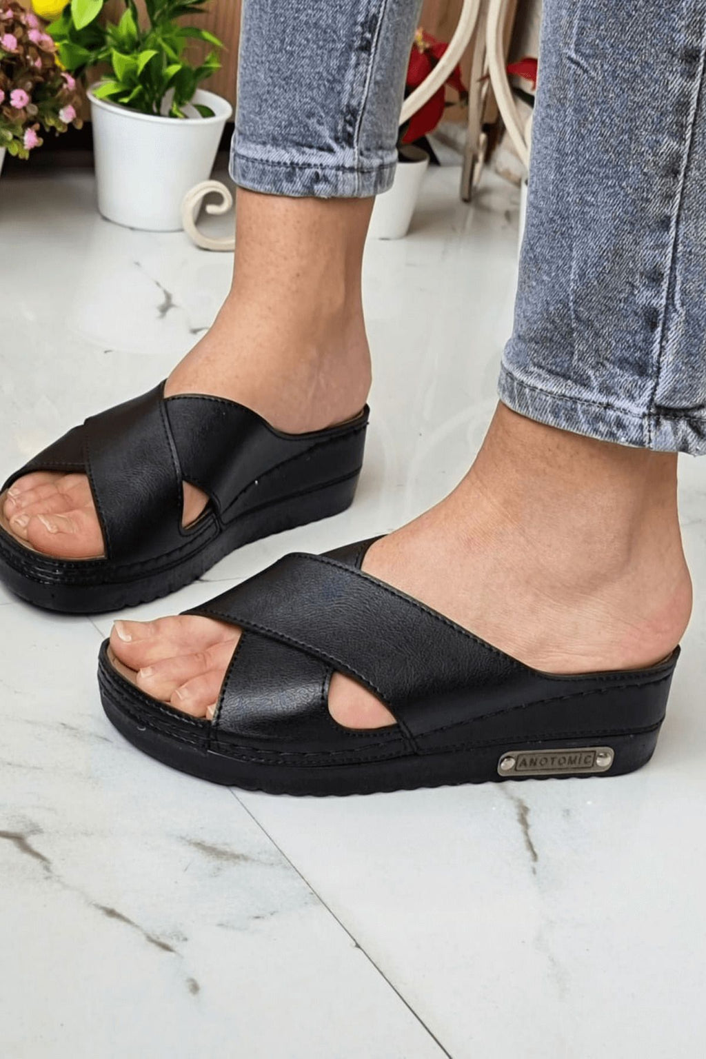 neon shoes Lina Kadın Anatomik Ortopedikonfor Modeli Terlik Hafif Şık Topuklu Günlük Dışarı Ev Içi Terliği
