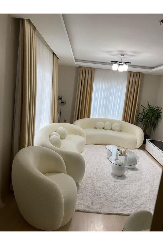 Bilgin Design Fasulye Teddy Koltuk Takımı Süt Beyaz