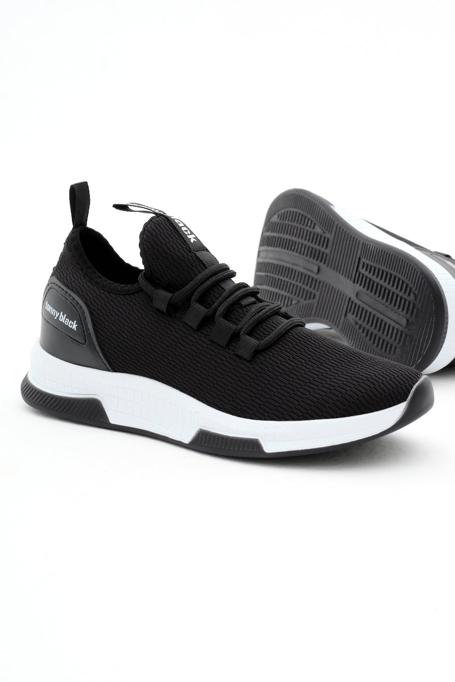 Tonny Black Unisex Siyah Beyaz Nefes Alabilen Kumaş Poli Taban Bağcıklı Spor Ayakkabı - Siyah Beyaz