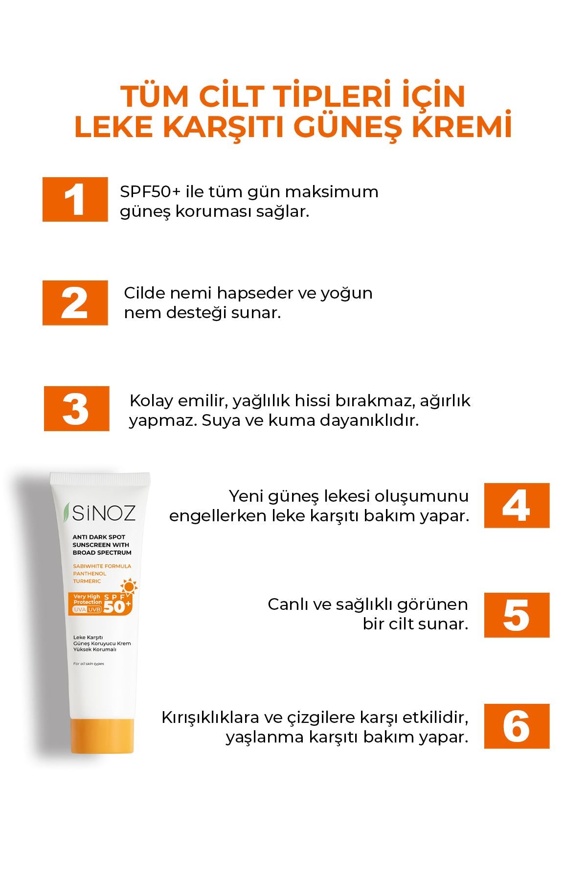 Sinoz Spf Leke Karşıtı Yüksekoruyucu Yüz Güneş Kremi ml Normal Ve Kuru Ciltler Için