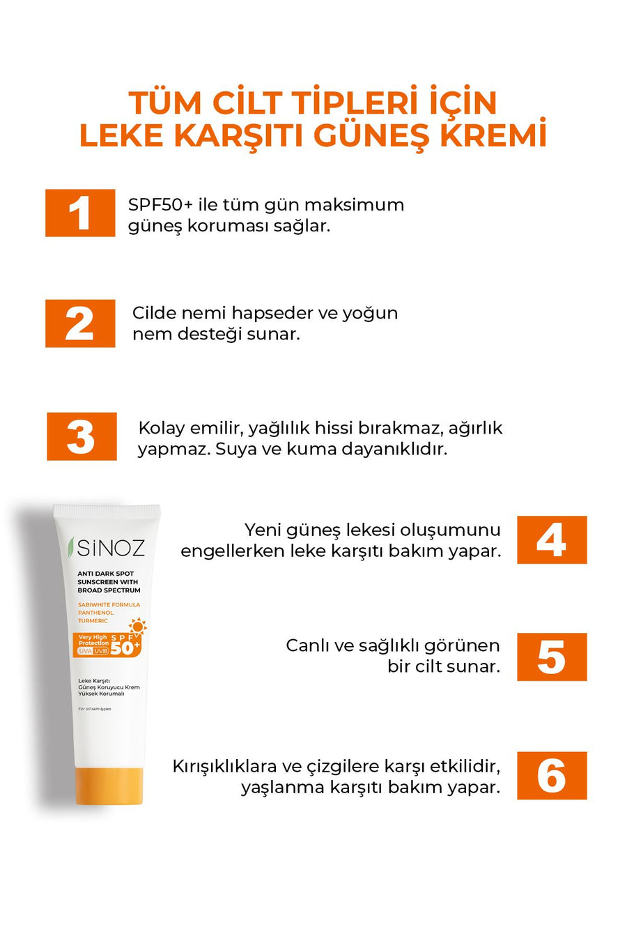 Sinoz Spf Leke Karşıtı Yüksekoruyucu Yüz Güneş Kremi ml Normal Ve Kuru Ciltler Için