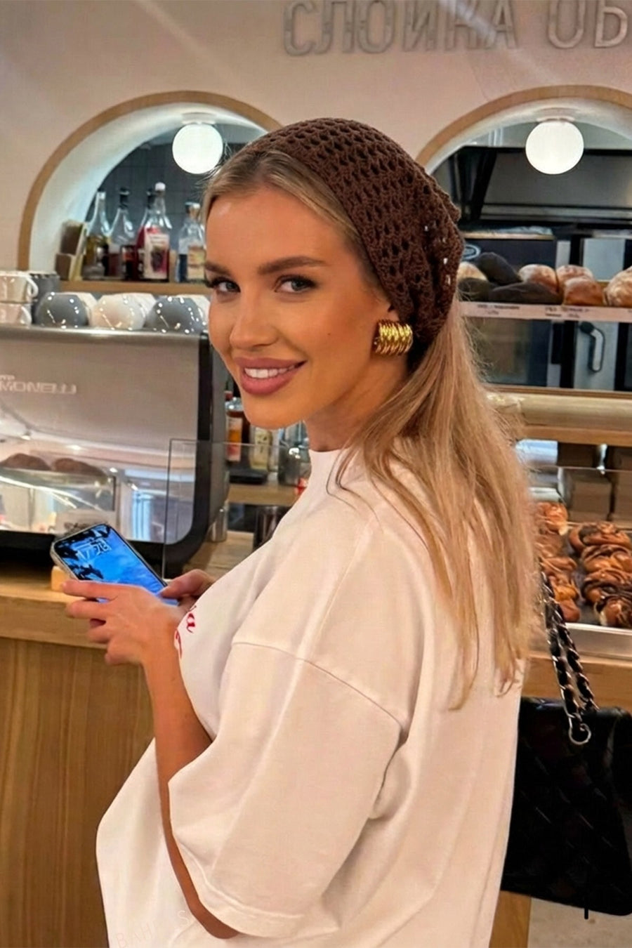 BAHELS Kadın Kahve File Model Bandana, Örgü Bandana