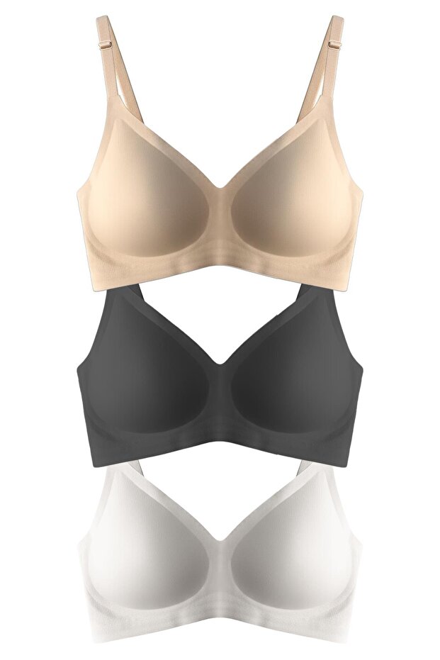 Cottonhill Seamless Bra - Pure | Lazer Kesim Dikişsiz Ayarlanabilir Askılı Balensiz Kadın Sütyen 3'lü Paket - Kahverengi