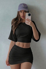 COMBİNE MİCHAİL Kadın Yarasa Kollu Basic Dar 3 Lü Crop Bluz - Bordo