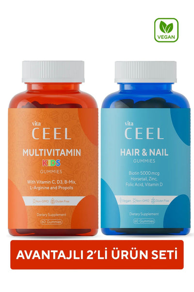 Vita Ceel 2'li Saç&Tırnak ve Çocuk Gummy Çiğnenebilir Vegan Vitamin