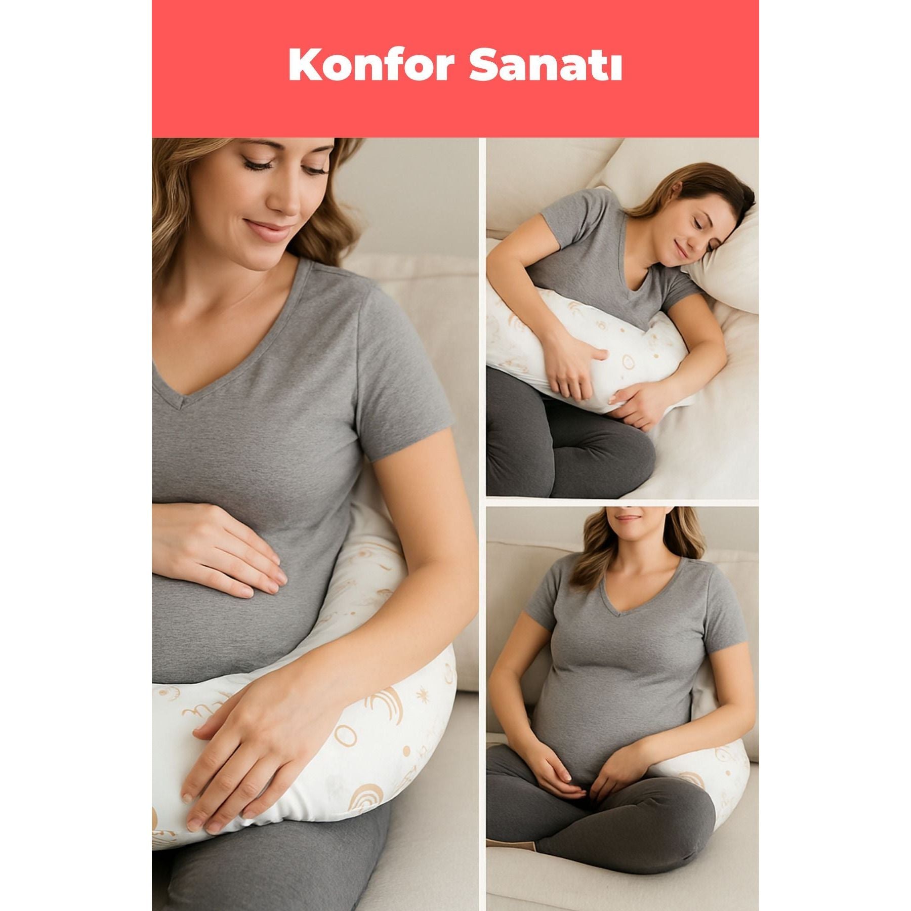 Babynest Emzirme Yastığı ve Destek Minderi Gökkuşağı Bej