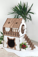 Genel Markalar Teraslı Kedi Evi 2 katlı dubleks kedi evi kedi yatağı kedi kafesi