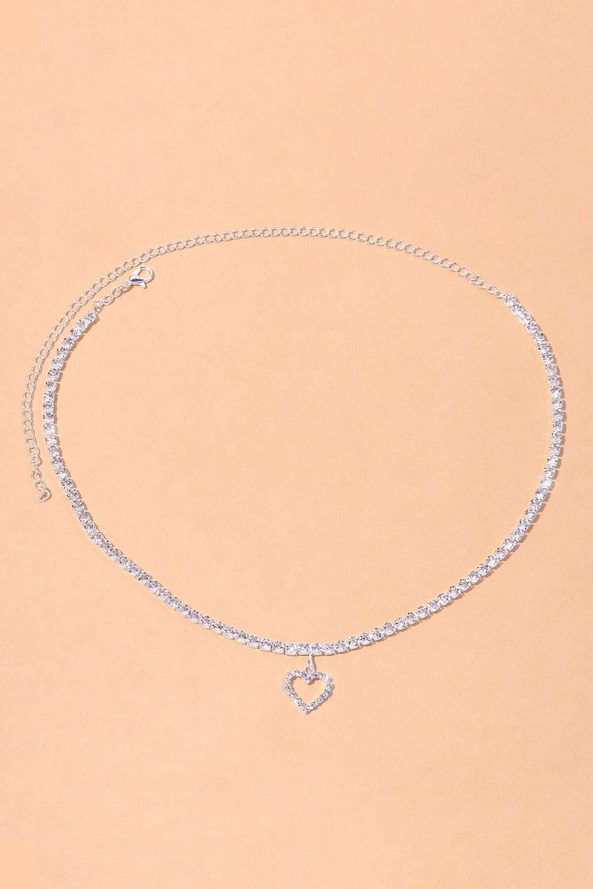 H&E DESIGN Kadın Zirkon Taşlı Su Yolu Rhinestone Kalp Kolye - orange 2