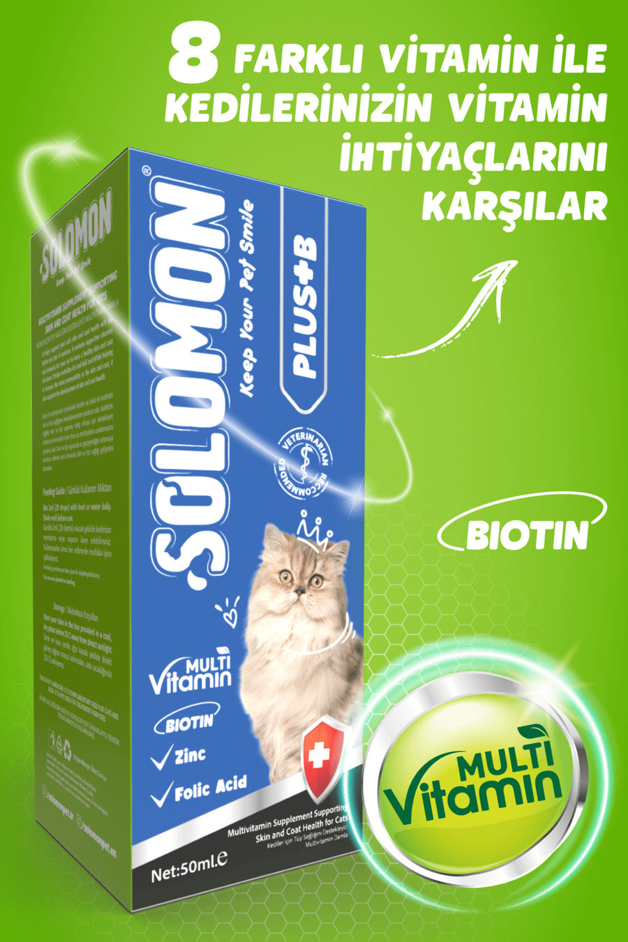 Solomon Kediler Için Tüy Sağlığını Destekleyici Multivitamin