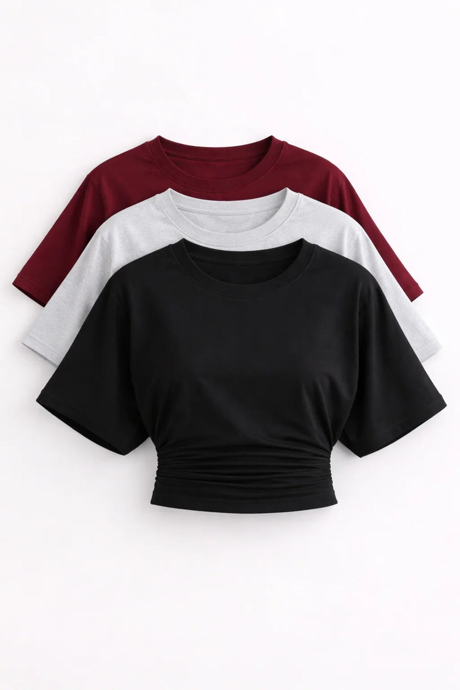 COMBİNE MİCHAİL Kadın Yarasa Kollu Basic Dar 3 Lü Crop Bluz - Kahve