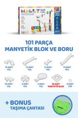 Magly Ball Run Parkur Oyunu – Çocuklar İçin Renkli 3 Boyutlu 101 Parça Yapı Seti - Manyetikler ve Yollar